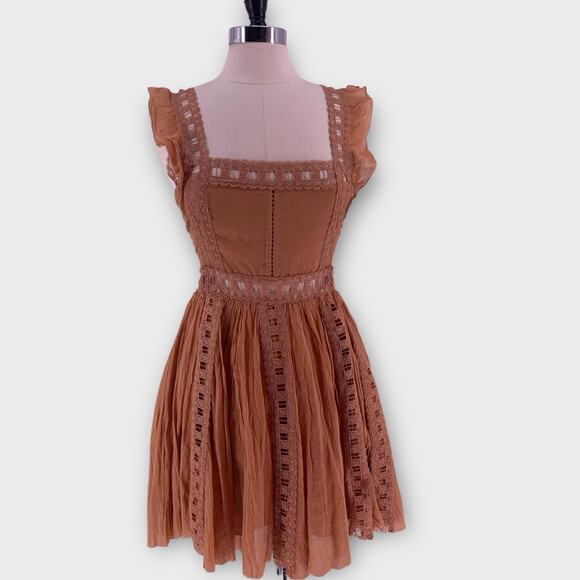 Free People FP One Verona Boho Chic Romantic Woodland Fairy Dress Brown S - Picture 12 of 13